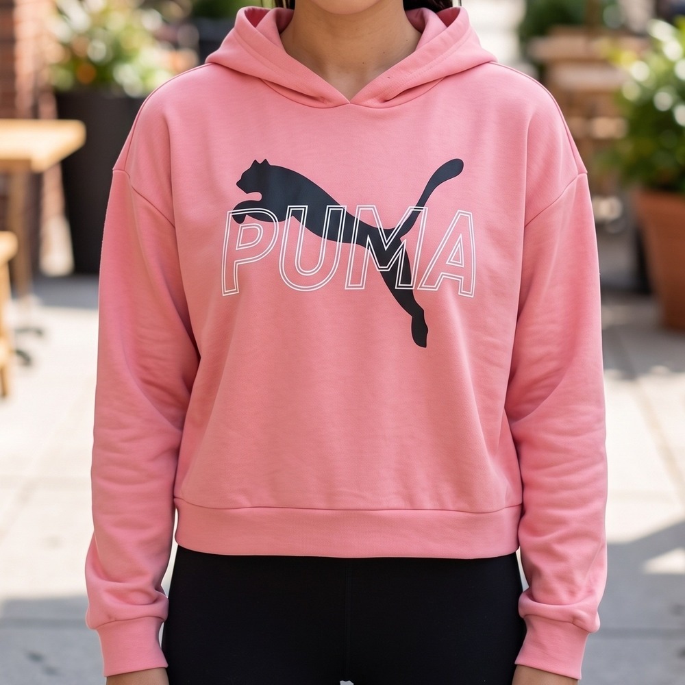 Puma Womens Essentials Logo Cropped Hoodie‎ Coral Pink Boxy Pullover Sweatshirt